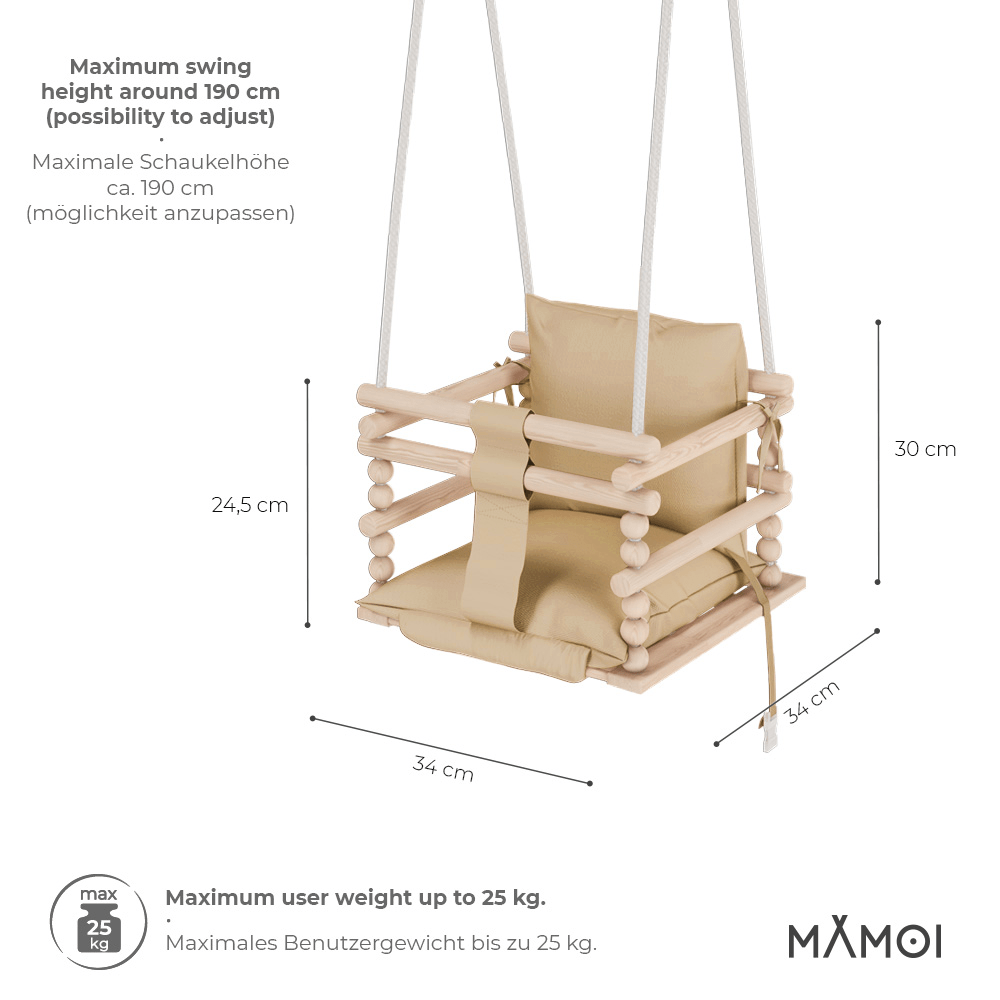 MAMOI Baby swing, Child swing, Swing for children Swing 3 in 1 + SAFETY Belt, Baby swing, Baby swing and swing seat, Children's swing Wood Indoor Outdoor-1