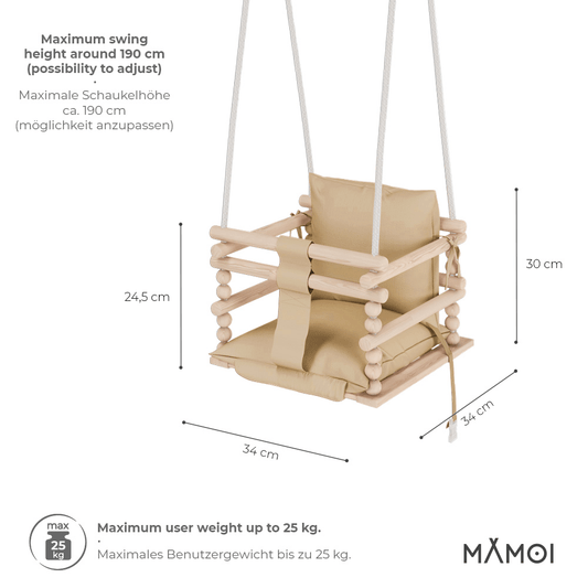 MAMOI Baby swing, Child swing, Swing for children Swing 3 in 1 + SAFETY Belt, Baby swing, Baby swing and swing seat, Children's swing Wood Indoor Outdoor-1