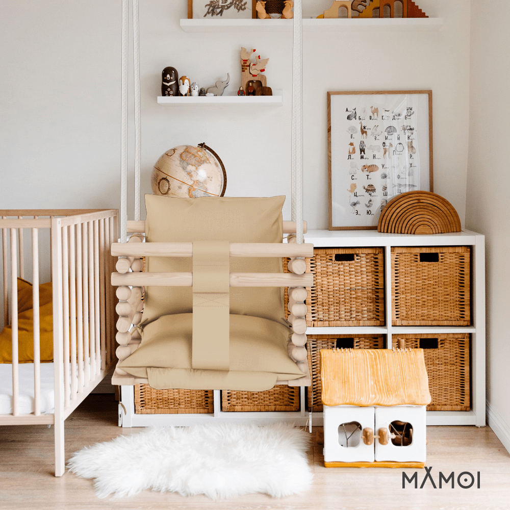 MAMOI Baby swing, Child swing, Swing for children Swing 3 in 1 + SAFETY Belt, Baby swing, Baby swing and swing seat, Children's swing Wood Indoor Outdoor-3