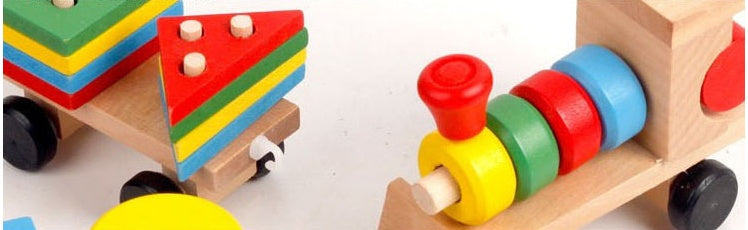 Wooden Train 3-Section Tractor Puzzle Toy – Montessori Educational Blocks for Toddlers