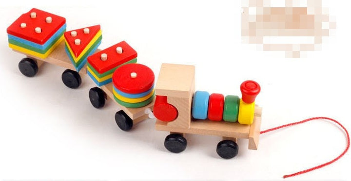 Wooden Train 3-Section Tractor Puzzle Toy – Montessori Educational Blocks for Toddlers