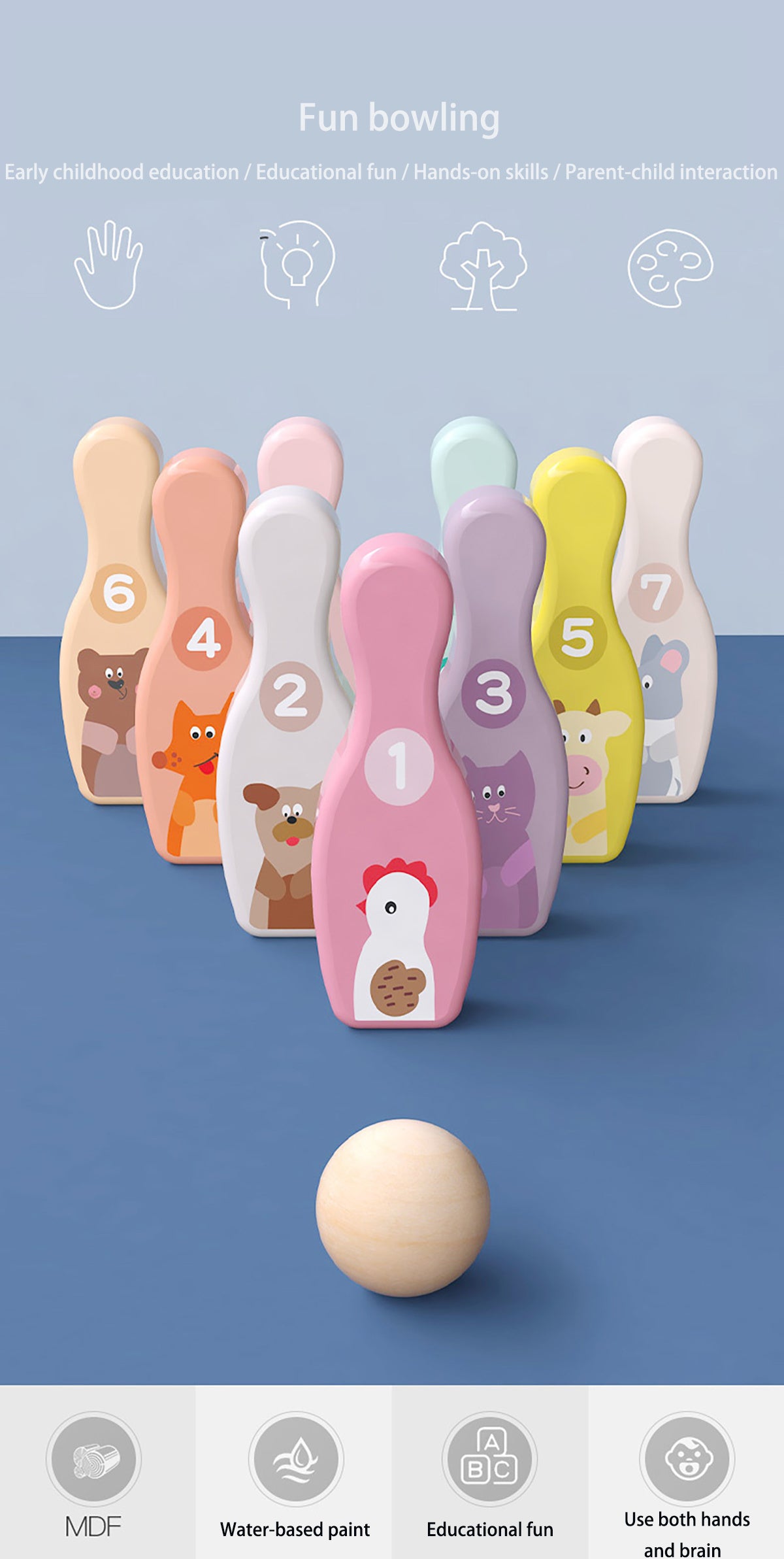 Bunny Wooden Bowling Pins for Toddlers