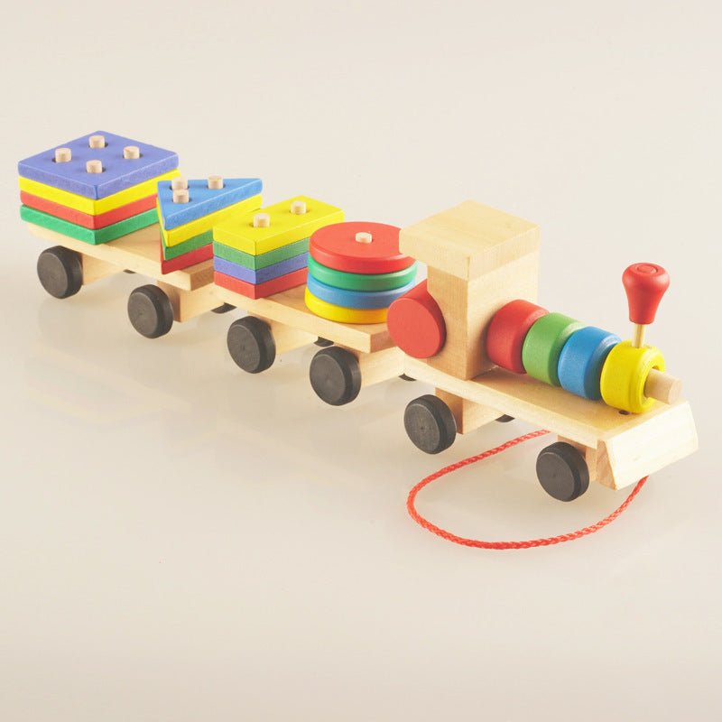 Wooden Train 3-Section Tractor Puzzle Toy – Montessori Educational Blocks for Toddlers