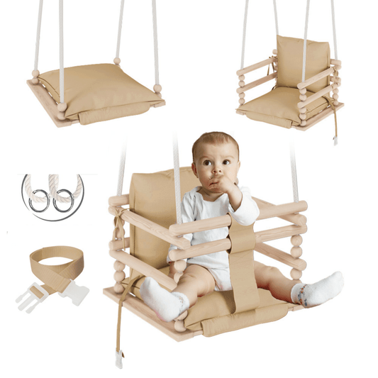 MAMOI Baby swing, Child swing, Swing for children Swing 3 in 1 + SAFETY Belt, Baby swing, Baby swing and swing seat, Children's swing Wood Indoor Outdoor-0
