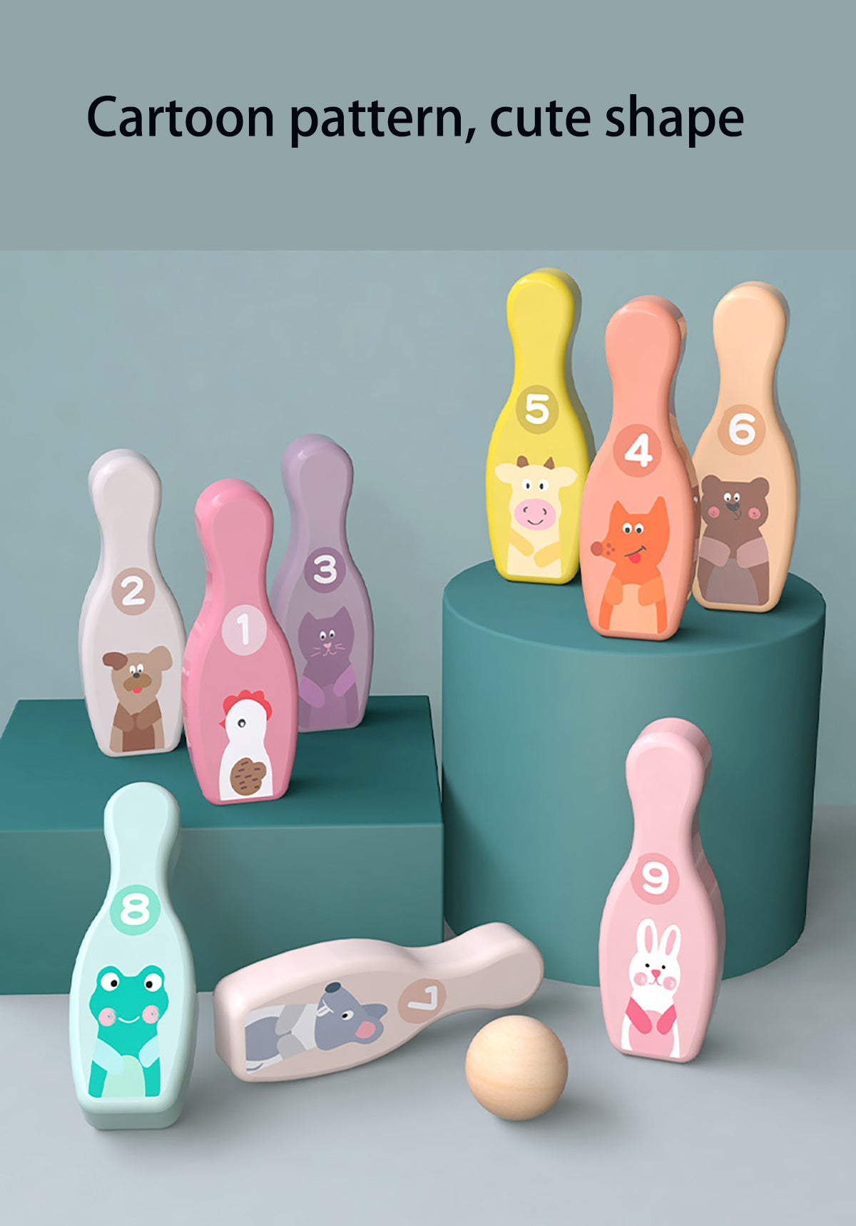 Bunny Wooden Bowling Pins for Toddlers