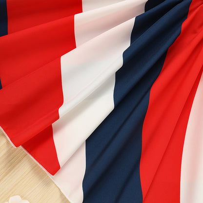 Toddler Girls' Independence Day Dress Red White & Blue Stripes And Stars Short Sleeve Twirl Dress 4th Of July