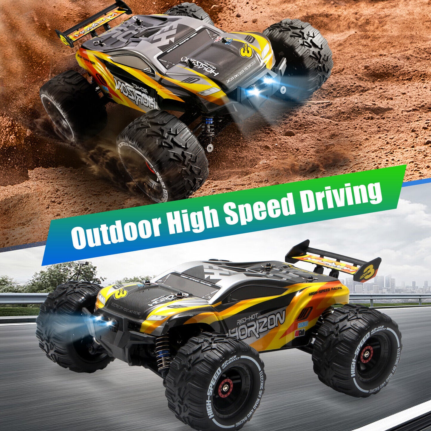 High Speed 50 Kmh RC Car, RC Monster Truck, 4WD All Terrain Off-Road Remote-Control Car