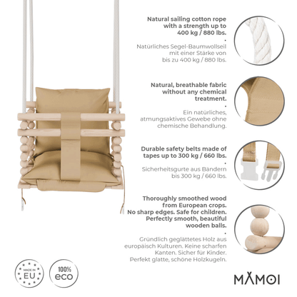 MAMOI Baby swing, Child swing, Swing for children Swing 3 in 1 + SAFETY Belt, Baby swing, Baby swing and swing seat, Children's swing Wood Indoor Outdoor-2