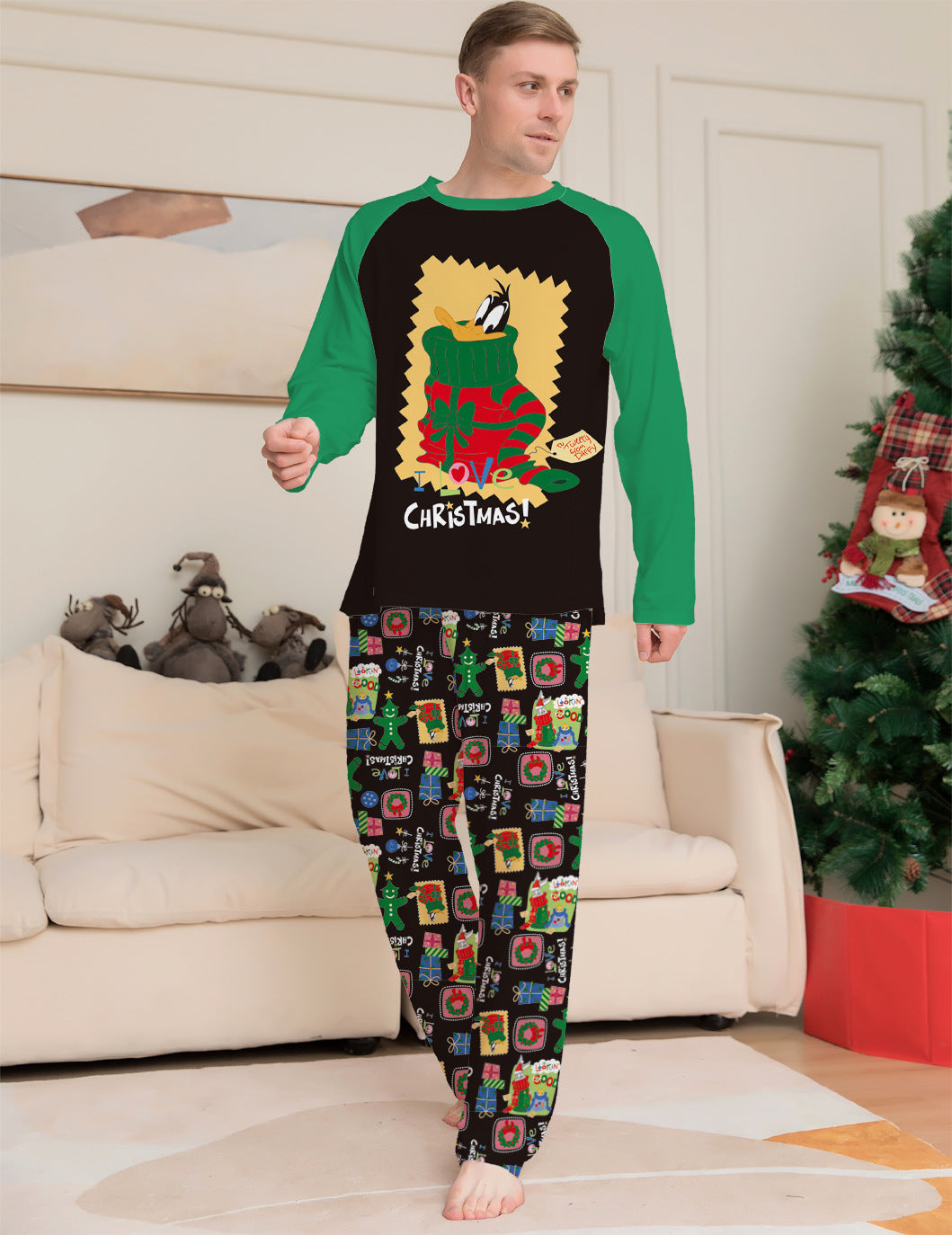 Holiday Pajamas Red Suit Cute Spliced Pattern