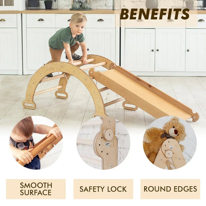3in1 Montessori Climbing Set: Climbing Arch + Slide Board + Cushion - Beige