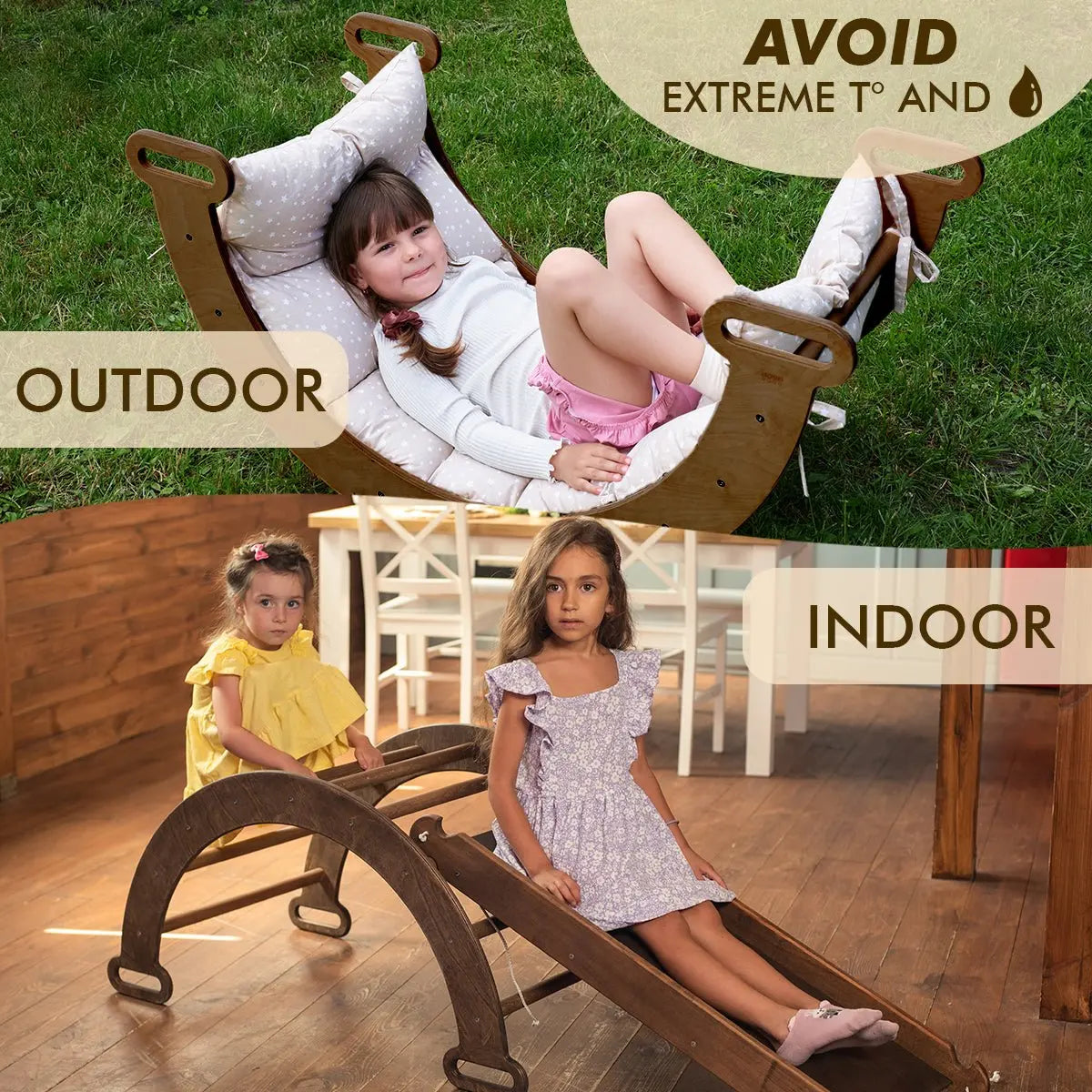 3in1 Montessori Climbing Set: Climbing Arch + Slide Board + Cushion – Chocolate