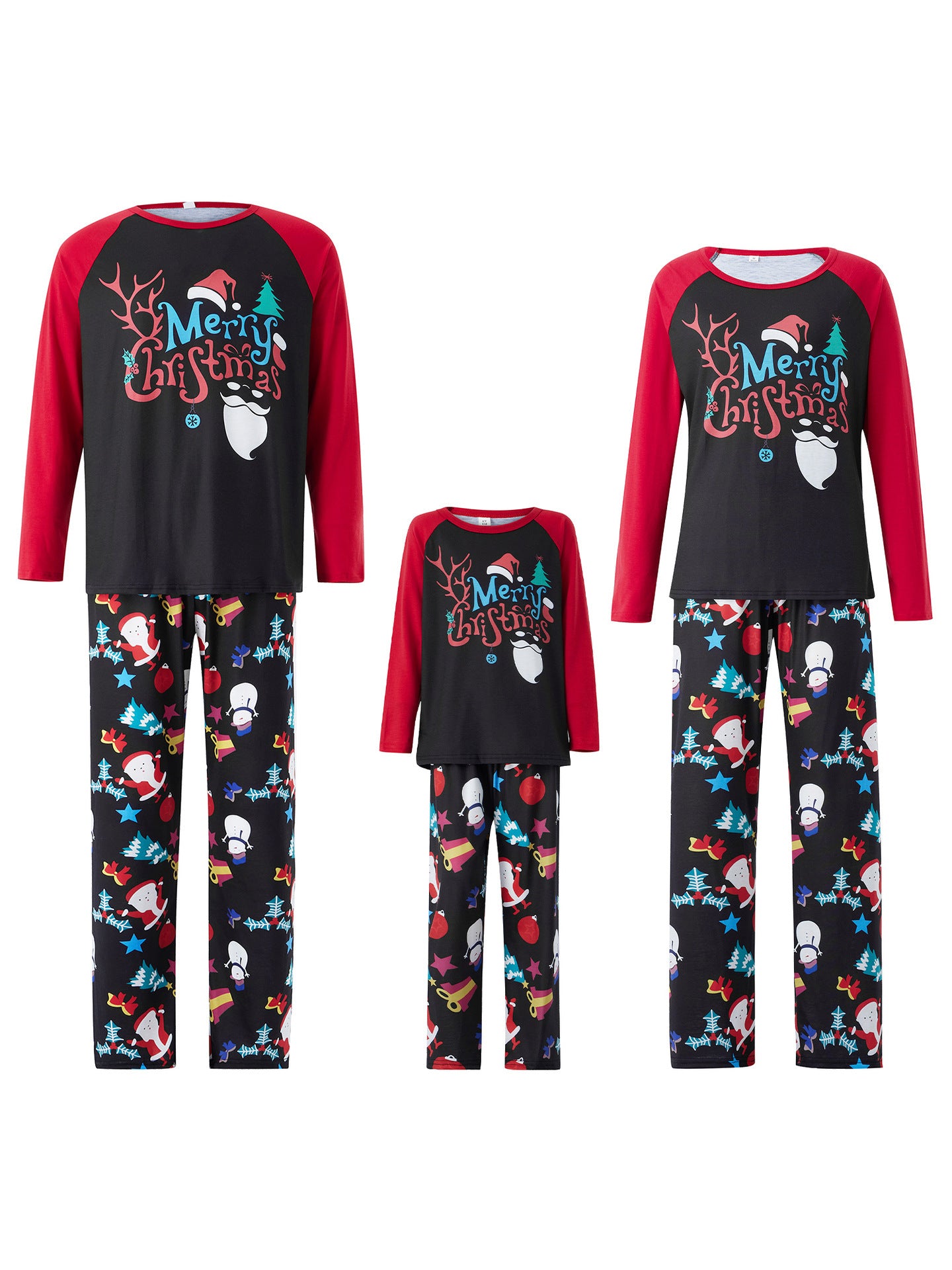Cartoon Printed Round Neck Long Sleeve Holiday Pajamas Family