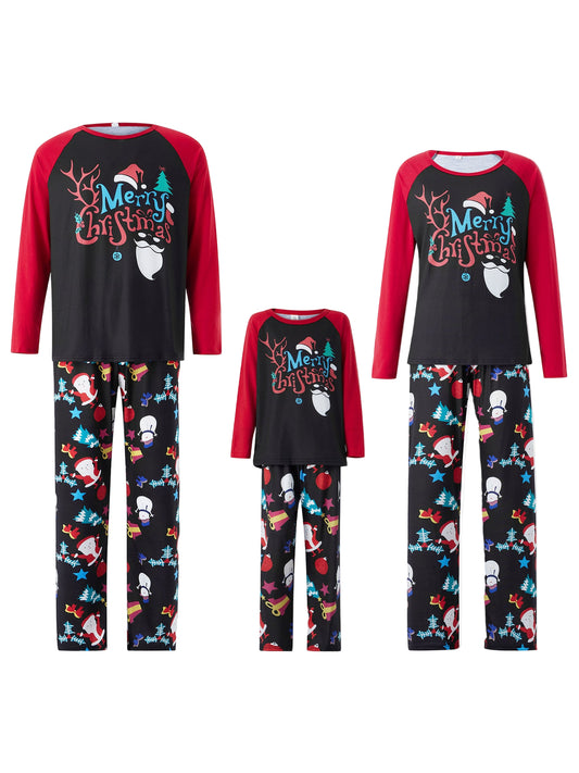 Cartoon Printed Round Neck Long Sleeve Holiday Pajamas Family