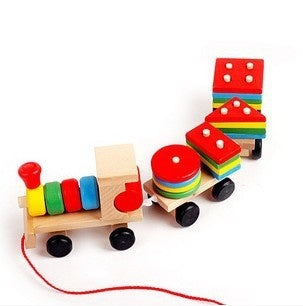 Wooden Train 3-Section Tractor Puzzle Toy – Montessori Educational Blocks for Toddlers