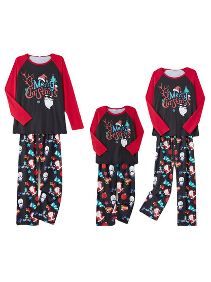 Cartoon Printed Round Neck Long Sleeve Holiday Pajamas Family