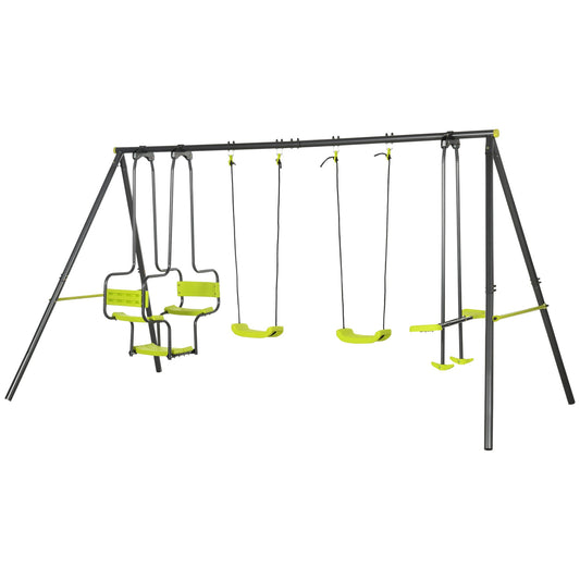Metal Garden Swing Set with Double Swings and Glider Seats Green-0