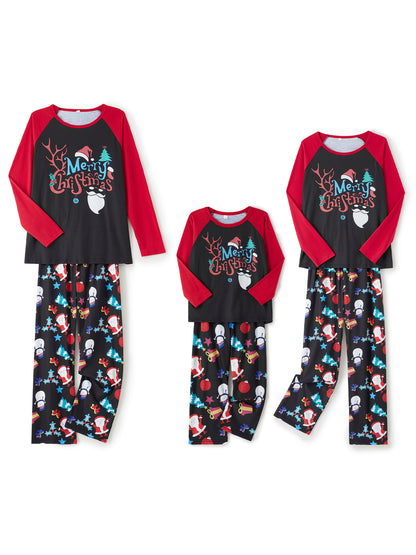 Cartoon Printed Round Neck Long Sleeve Holiday Pajamas Family