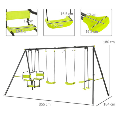 Metal Garden Swing Set with Double Swings and Glider Seats Green-2